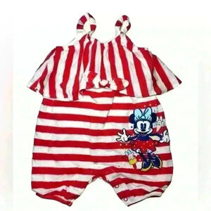 Disney Baby Girl Striped Minnie Romper